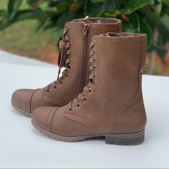 Women's Brown Lace Up Side Zipper Boot Cognac New - Picture 3 of 12